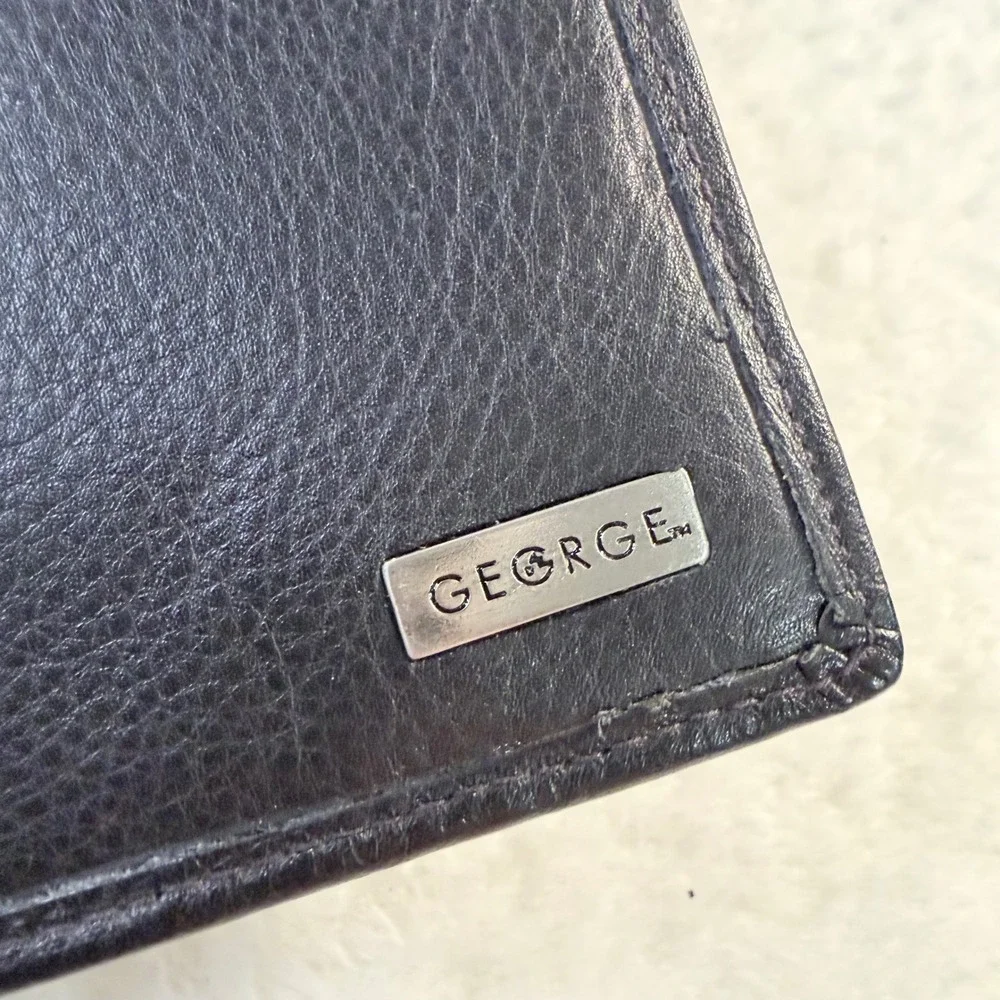 George Vintage Long Bifold Wallet Mens OS Black Genuine Leather Slim 12 Slot